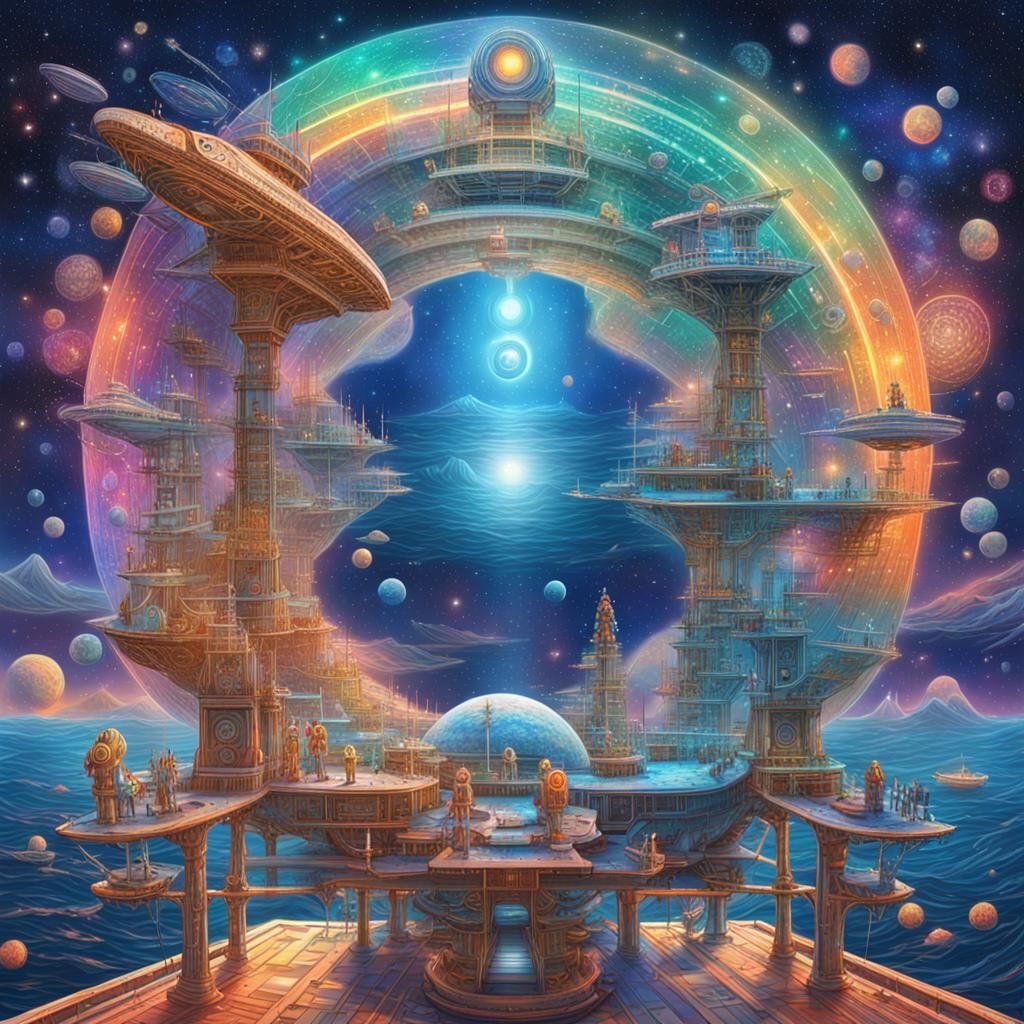 Cosmic Robot Dream in Holographic Astral Illustration