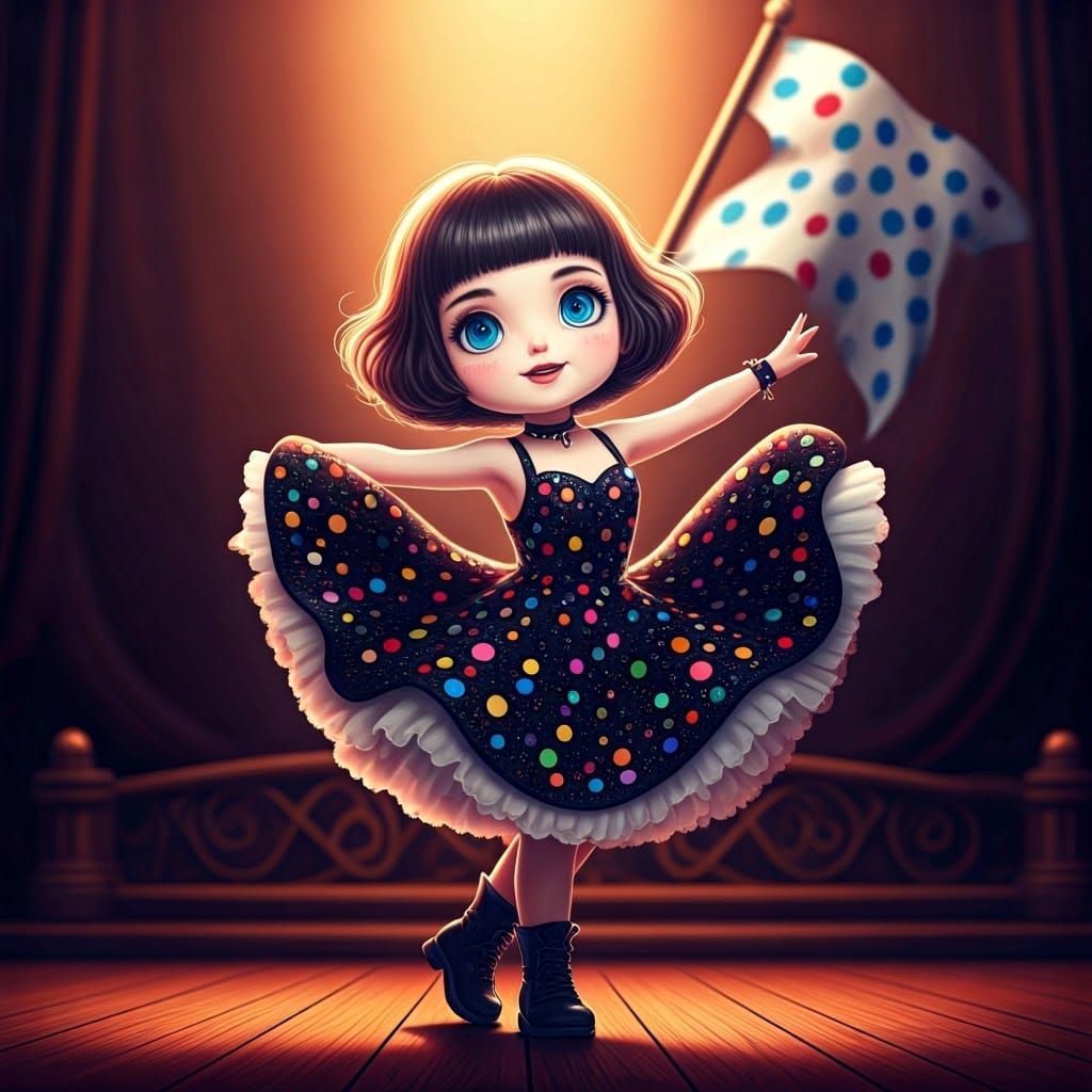 Joyful Chibi Goth Acrobat in Anime Style
