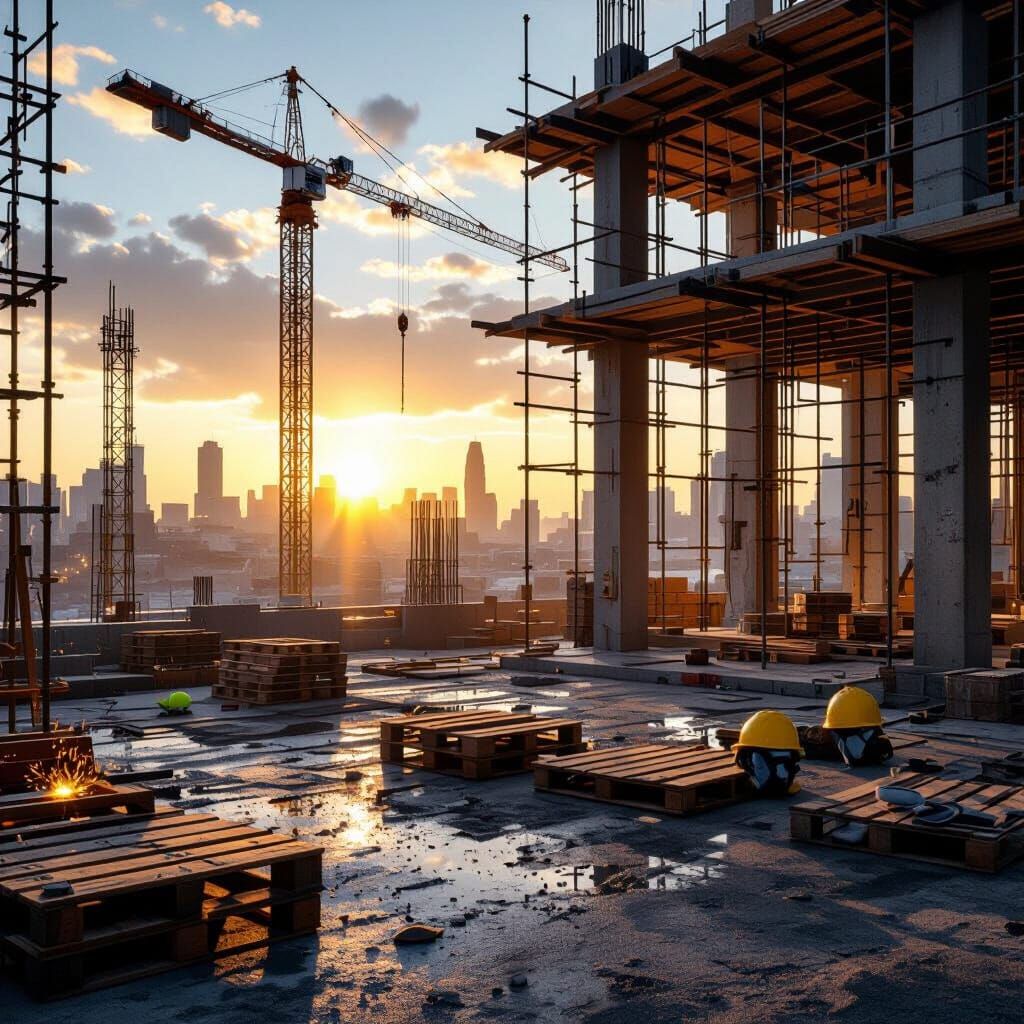 Hyper-Realistic Construction Site at Golden Hour