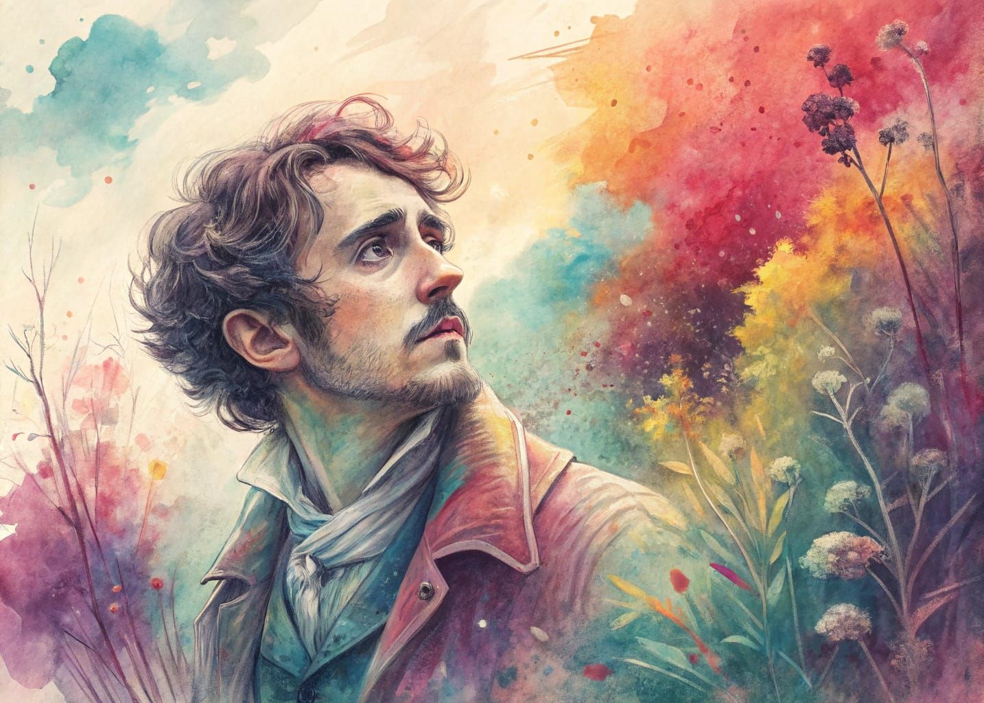 Intricate and contrasty watercolor painting.