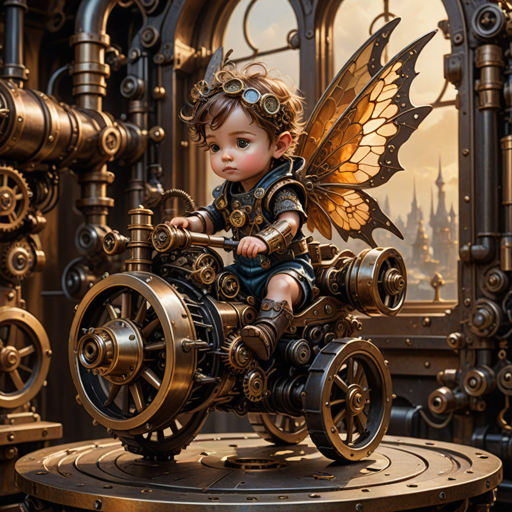 Stunning Fairy Baby with Intricate Steampunk Wings