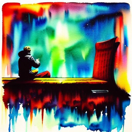 Man in Doubt: Watercolor Impressionism on Big Chair