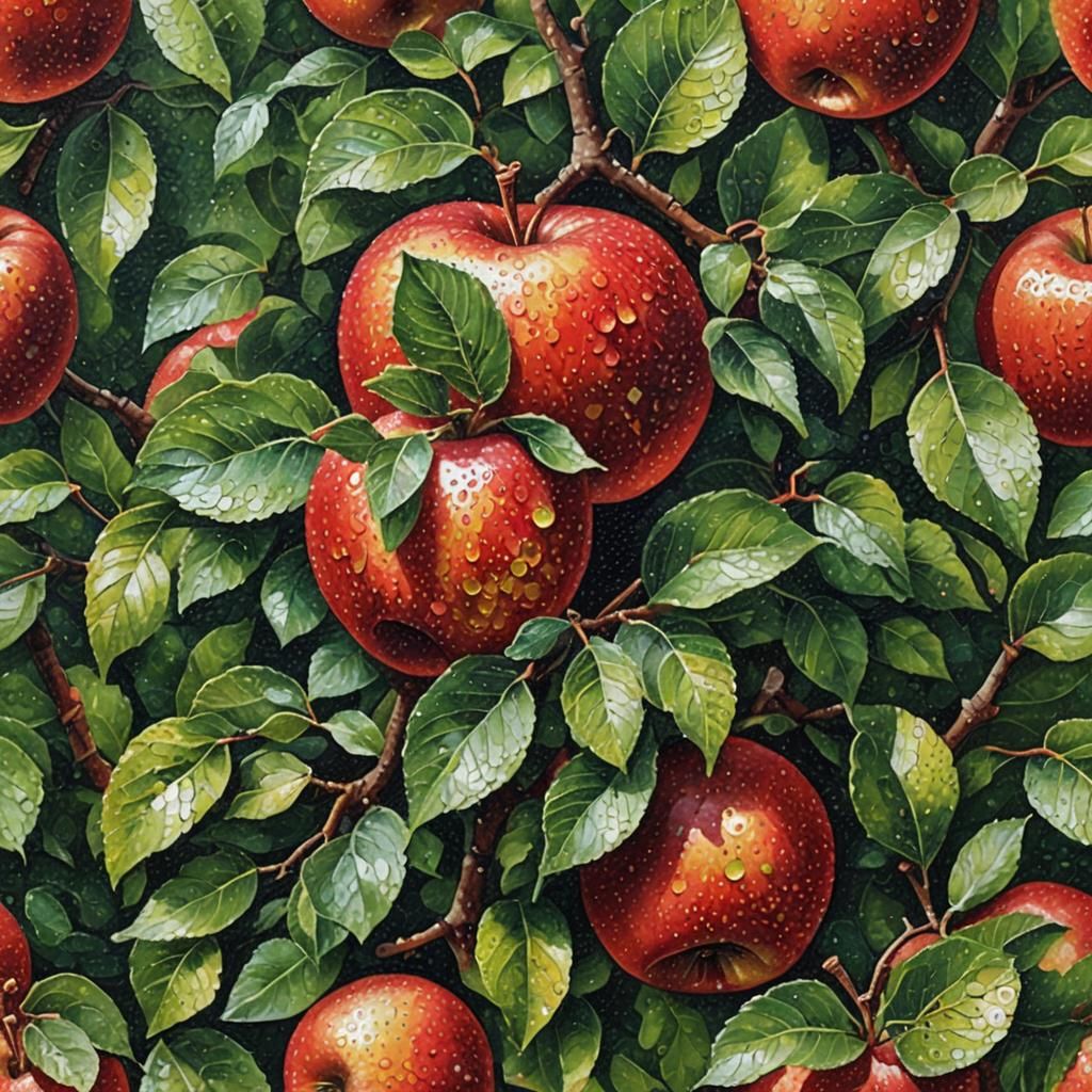 Pointillist Apple in Oil Painting Style