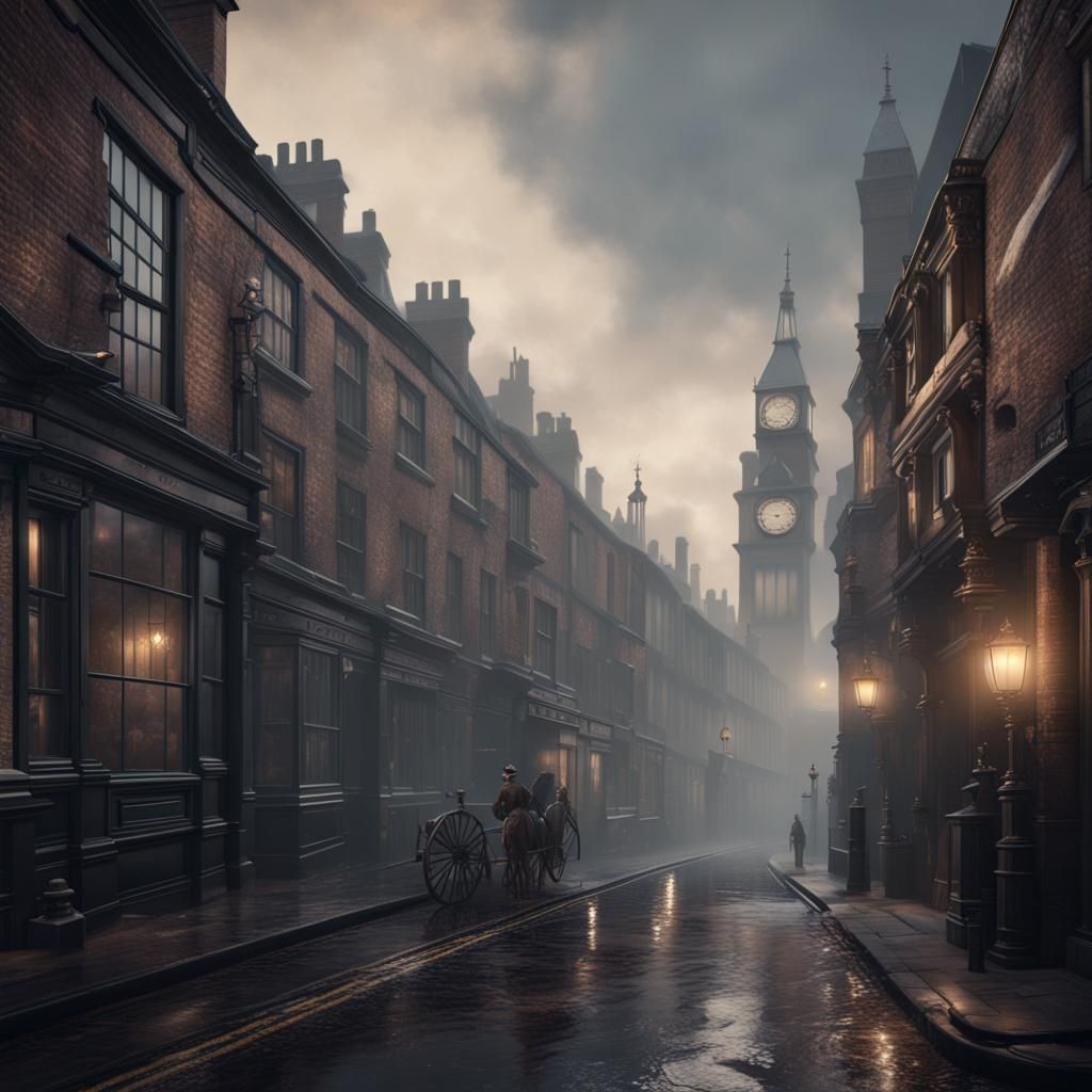 Misty 1880s London Street: Fantasy Concept Art