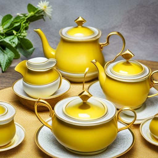 Elegant Yellow China Tea Set Still Life