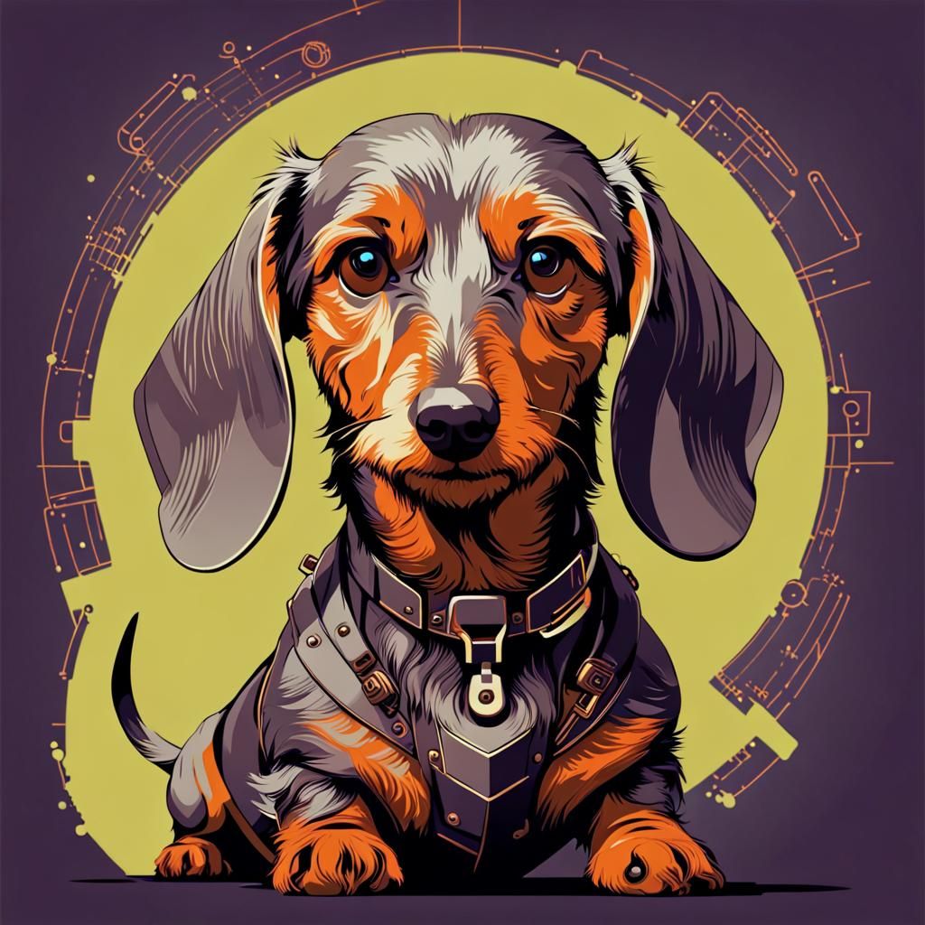 Cyberpunk Wire-haired Dachshund Vector Art