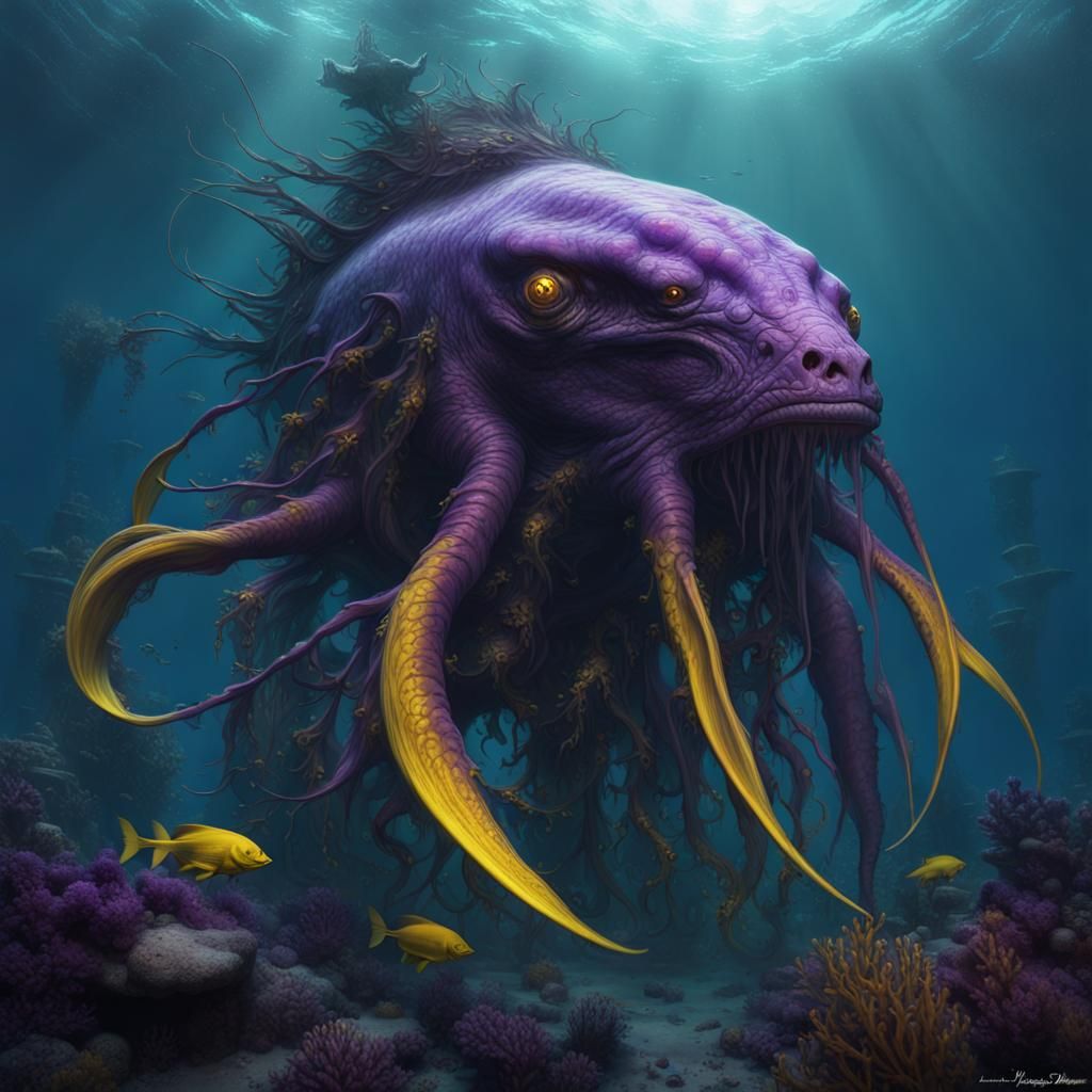Scary Deep Sea Creatures in Dark Fantasy Style