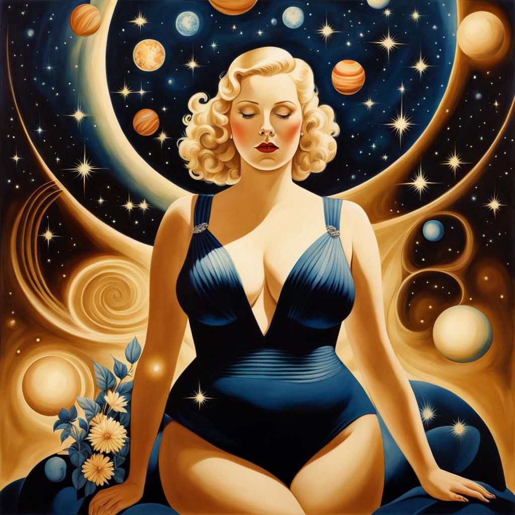 Psychedelic Starry Night Art Deco Cyanotype