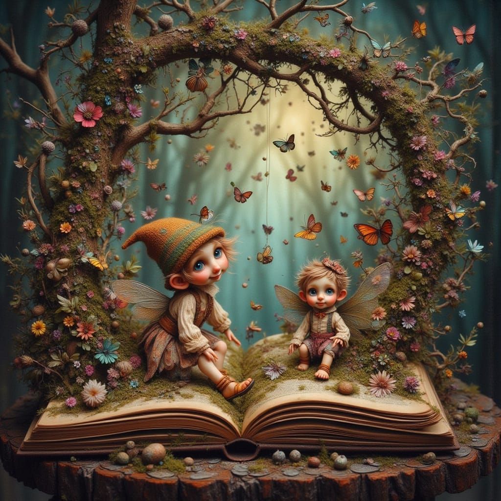 Fairies Emerge from Book in Whimsical Fantasy Art