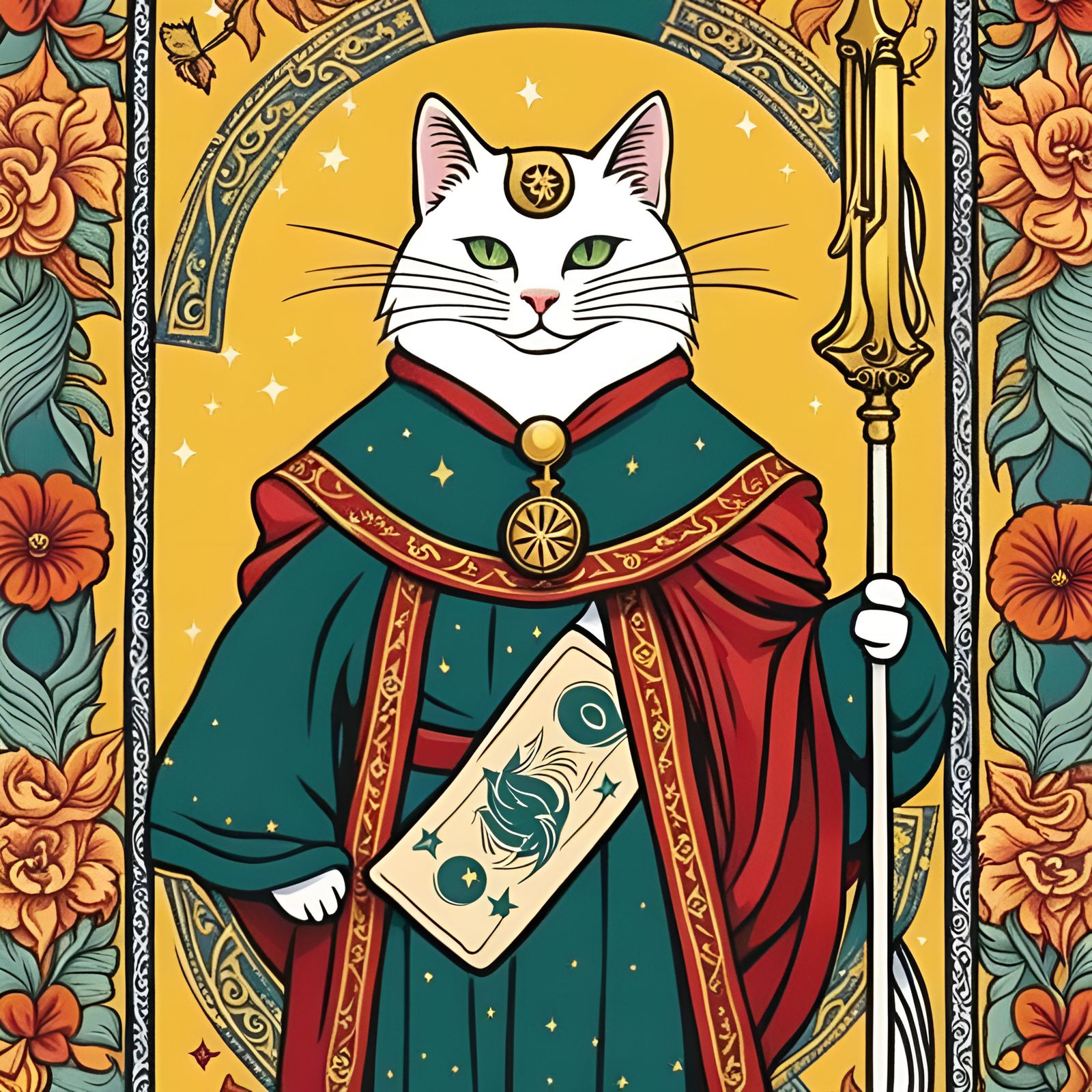 Cute Cat Tarot Card: Simple Mystical Art