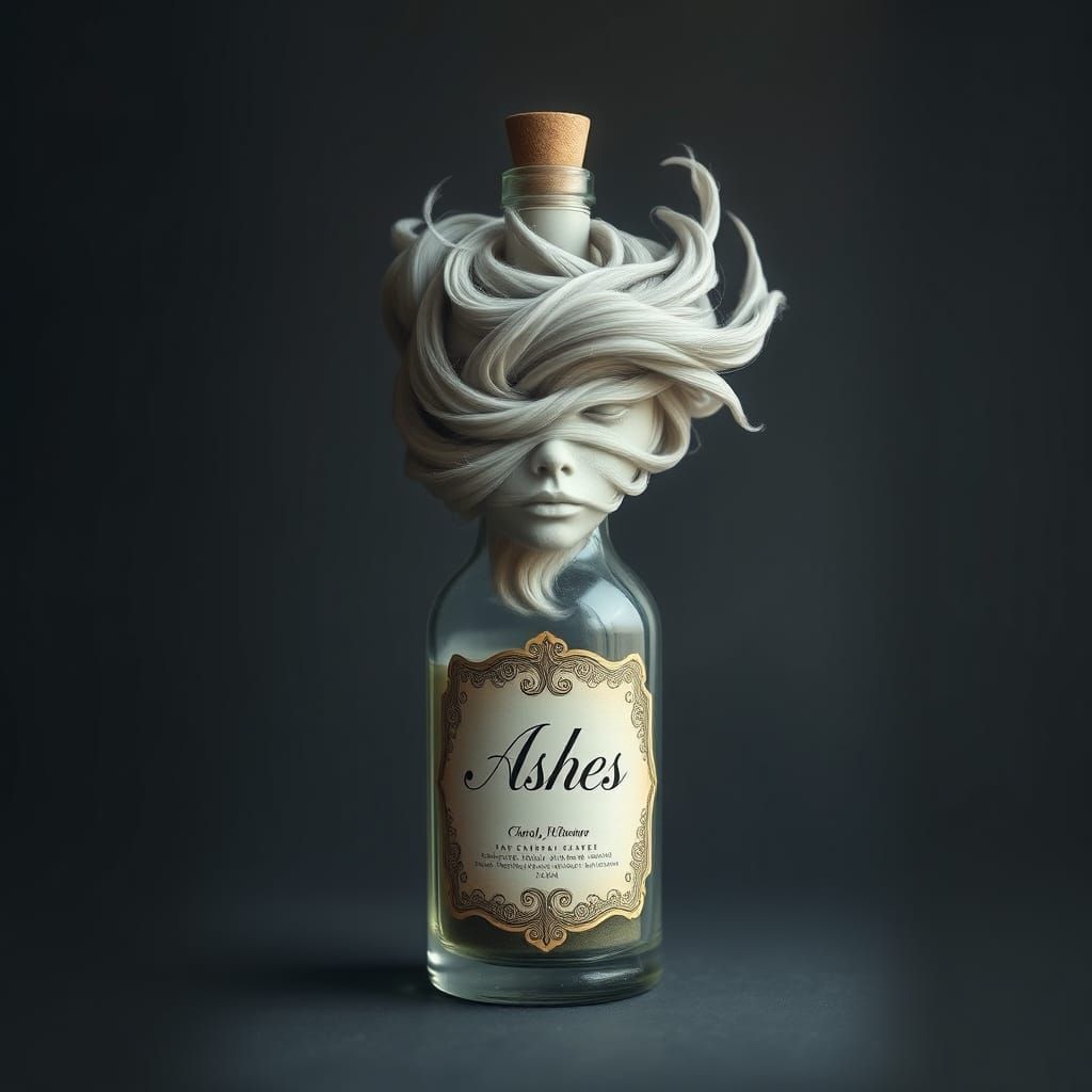Whimsical Ash Face Emerges from Elegant Bottle