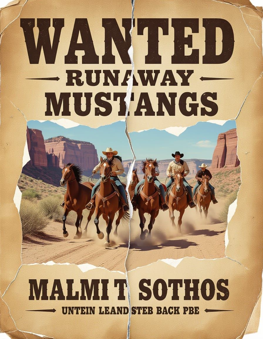 Runaway Mustangs Escape Wanted Poster