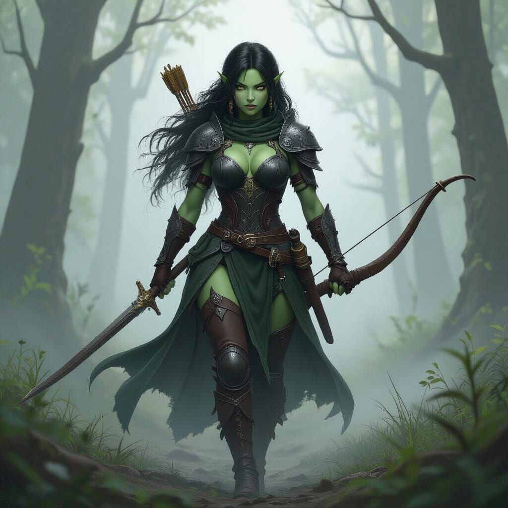 Green Dryad Warrior in Forest, 3D Anime Art