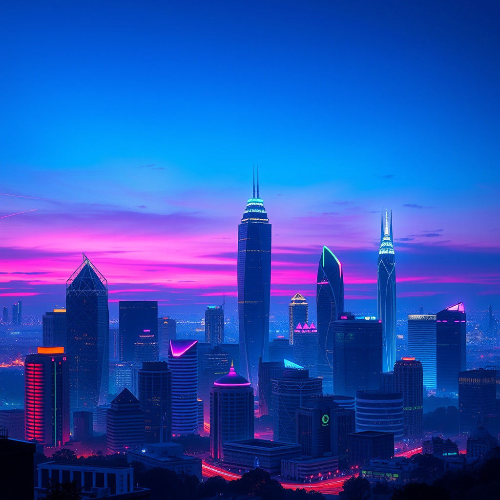 Neon Atlanta Cityscape in a Futuristic Matte Painting