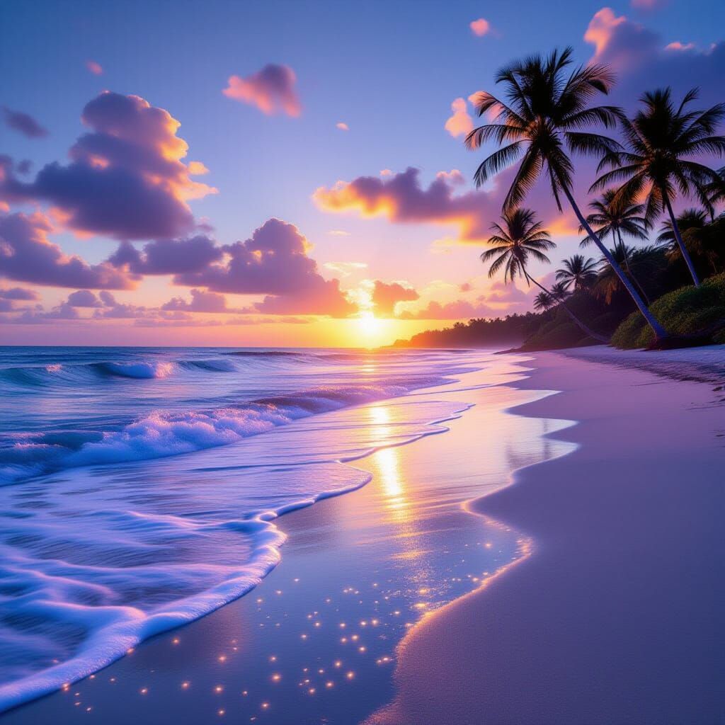 Dreamy Sunset Beach with Phosphorescent Waves