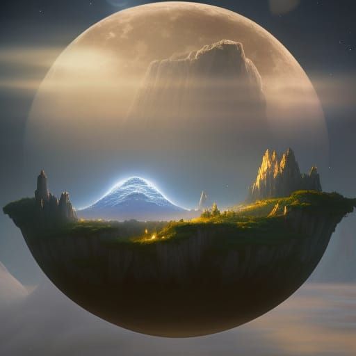 Floating Island Moon in Galactic Sky