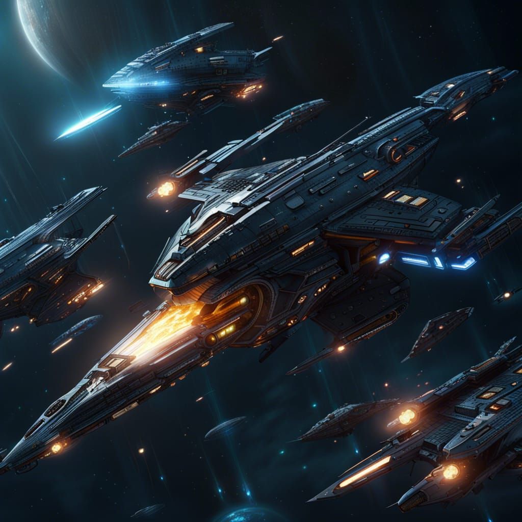 Futuristic Starships Escape Supernova: Dark Fantasy Concept ...