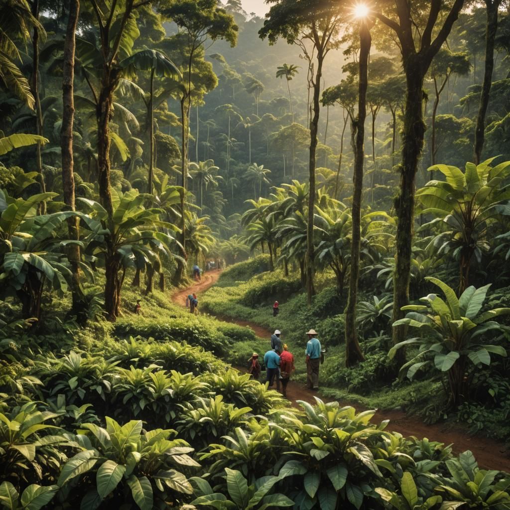 Lush Coffee Plantation at Golden Hour: Landscape Photography