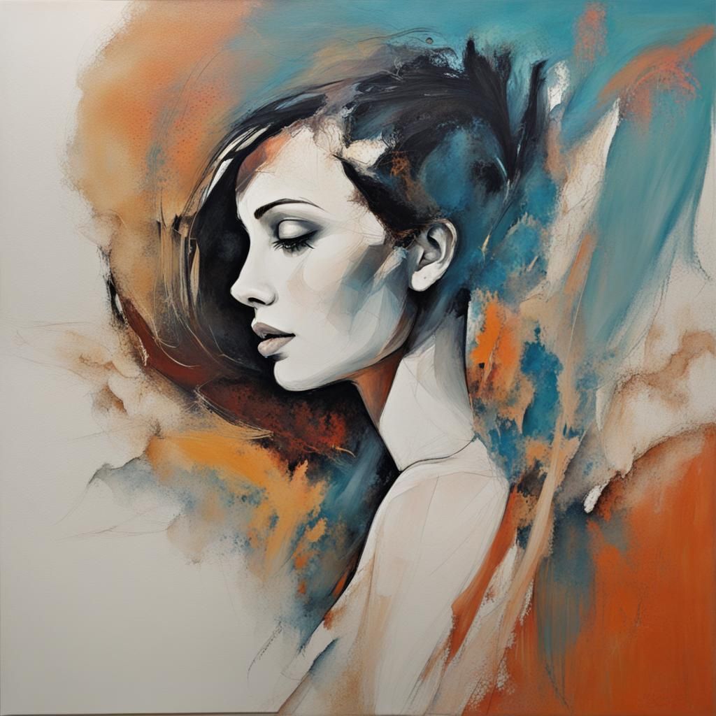 Abstract Woman Portrait with Complementary Colors