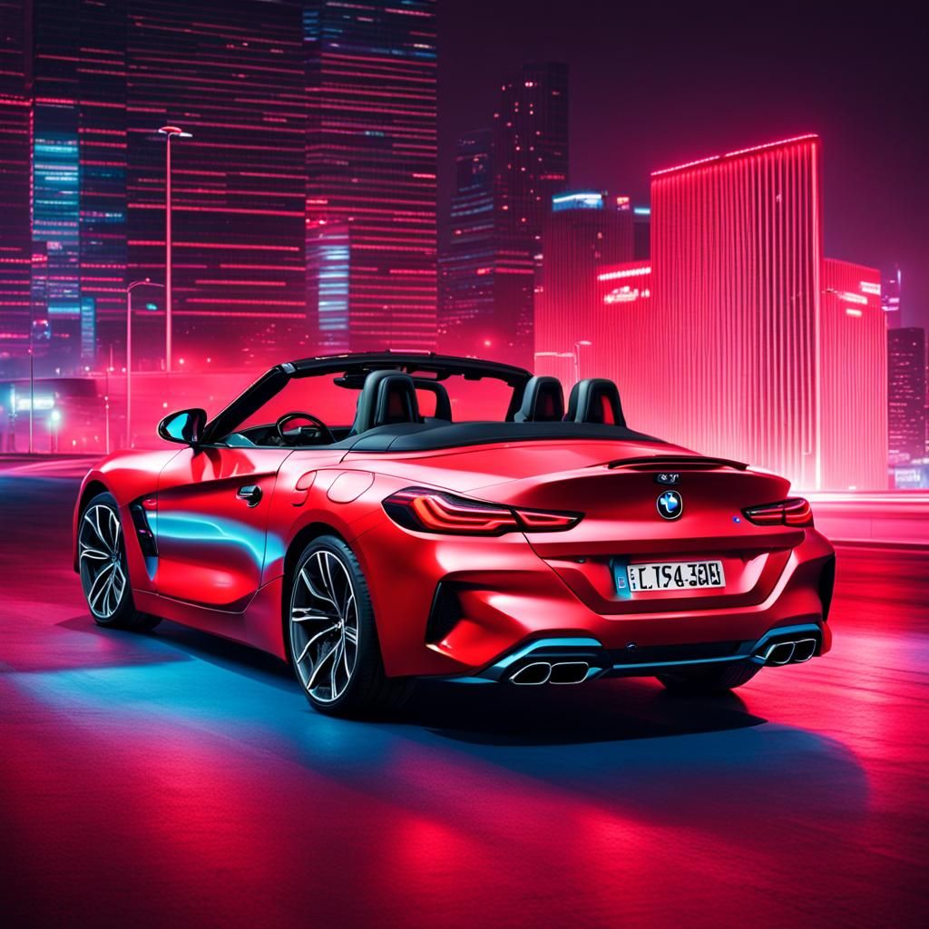 BMW Z4 M40i Rear View in Synthwave Neon Style