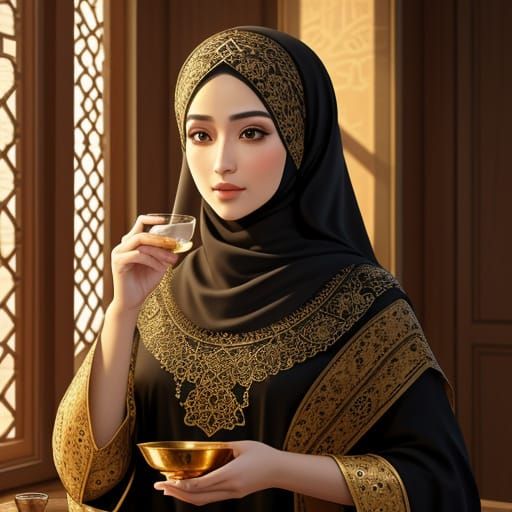 Woman with Vase in Aleppo: An Islamic Art Oil Painting