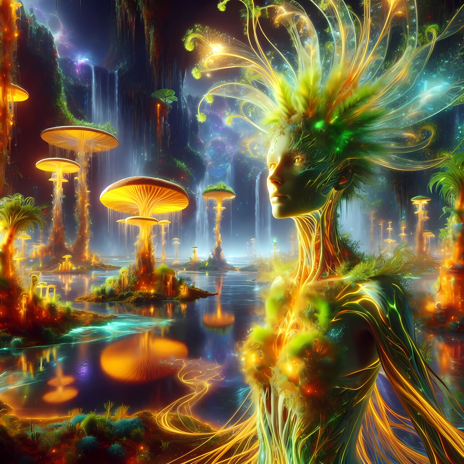 Towering Goddess in Thriving Alien Ecosystem