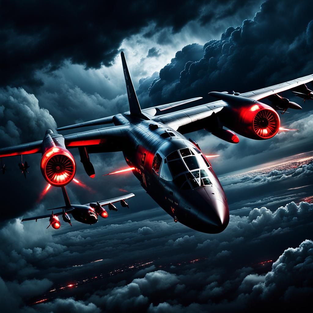 Vampire Pilots in Stormy Night Sky: Gothic Horror