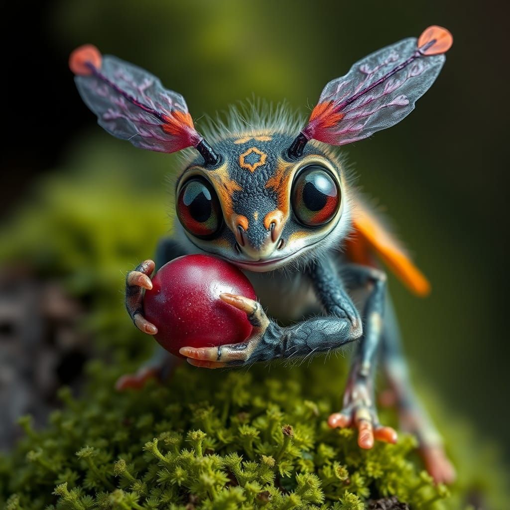 Cute Gecko-Bee Creature with Berry