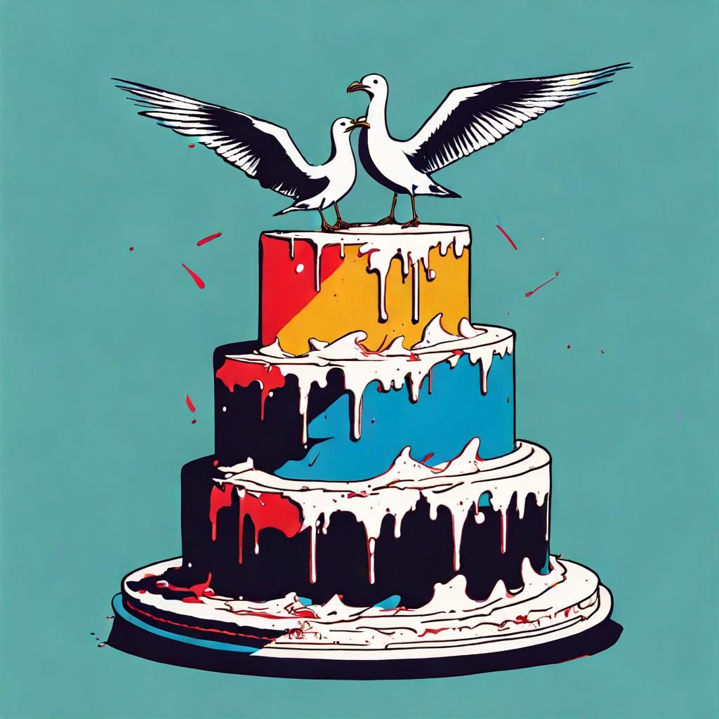 Seagulls Tear Apart Cake: Olly Moss Studio Photo