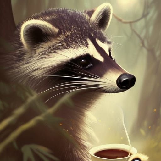 Raccoon's Whimsical Cottagecore Tea Party Portrait