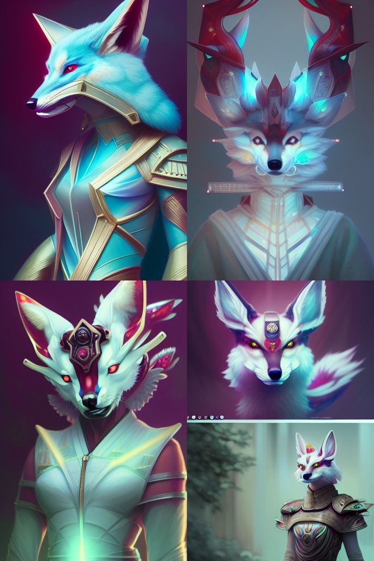 Samurai Kitsune Fox Portrait in Hyper-Realistic Style