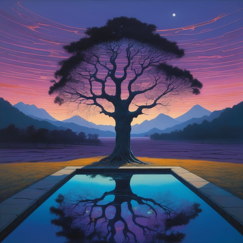 Surreal Cosmic Tree Unfolds Infinite Possibilities in Irides...