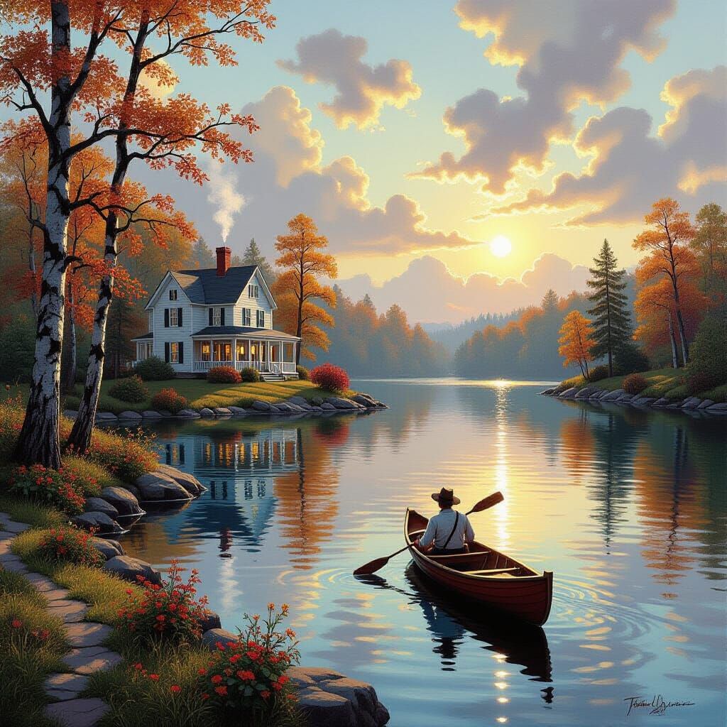 Idyllic Cottage Scene in Luminist Style