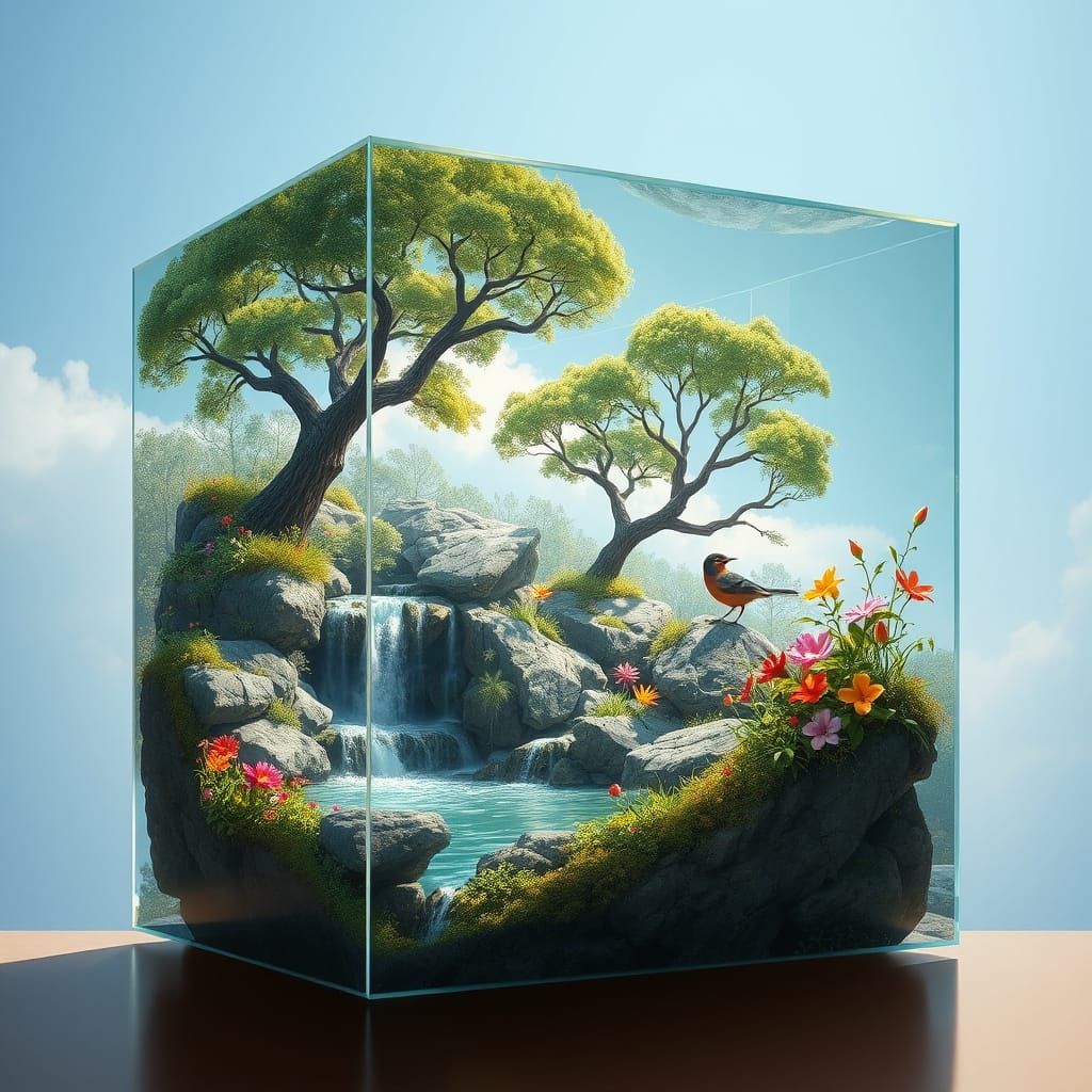 Idyllic Ecosystem within a Transparent Cube