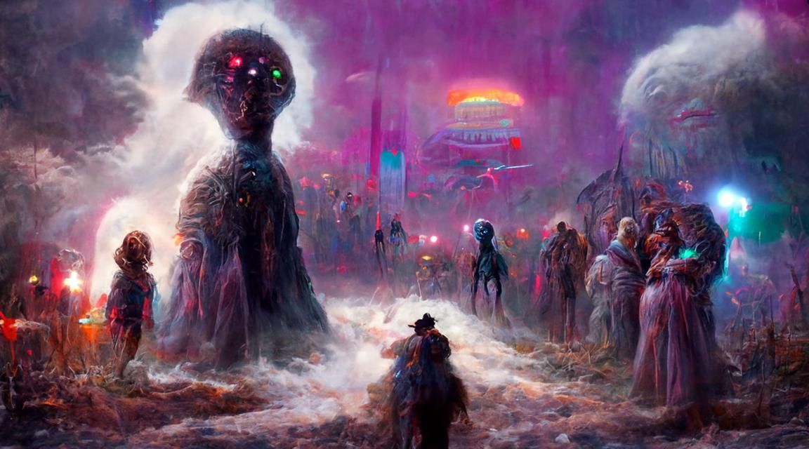 Sinister Close Encounter in Retro Synthwave Style