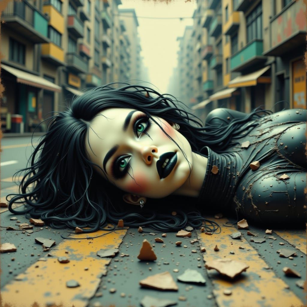 Mournful Cyborg Death in Post-Apocalyptic City