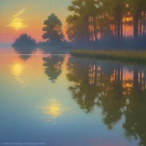 Shrimpboat in Bayou at Sunset: Impressionist Painting