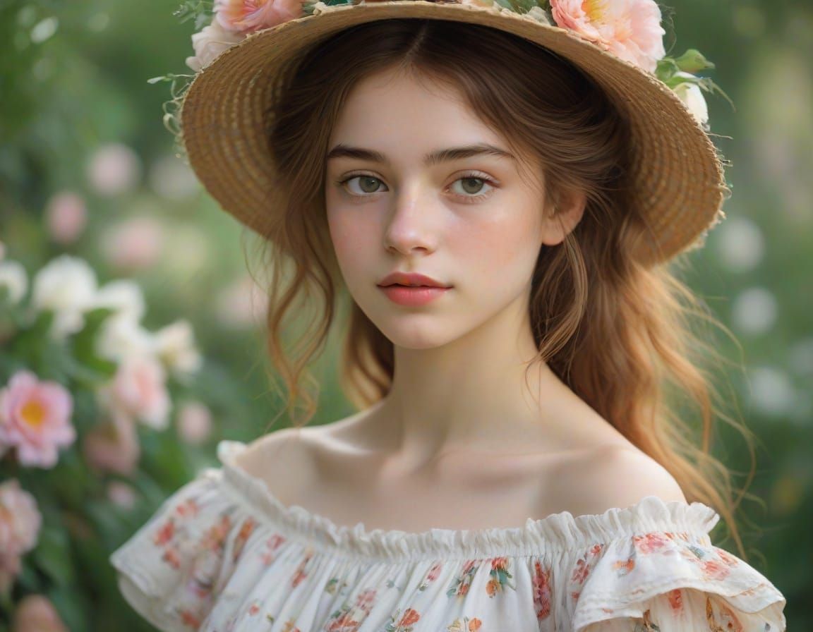 "A bohemian-styled woman in a ruffled, off-the-shoulder midi...