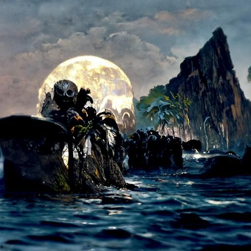 Moonlit Skull Island Oil Painting