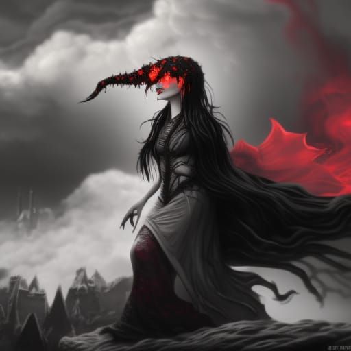 Dark Fantasy Hag in Cloud of Smoke