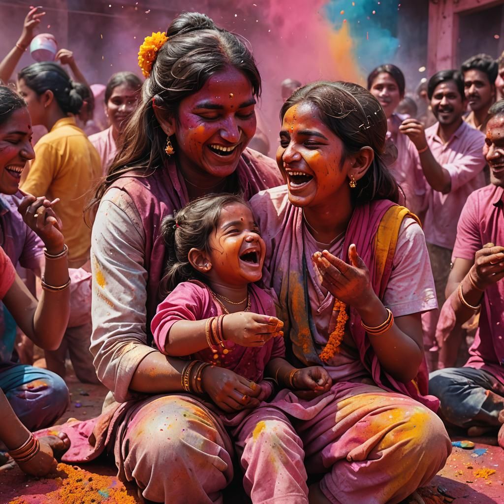 Girl with Ganesh at Holi Festival: Splash Art