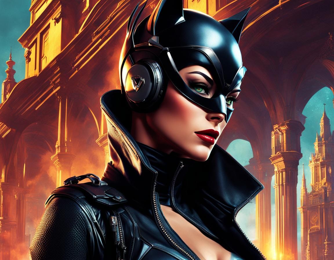 Catwoman in Cyberpunk Dystopia: Digital Painting