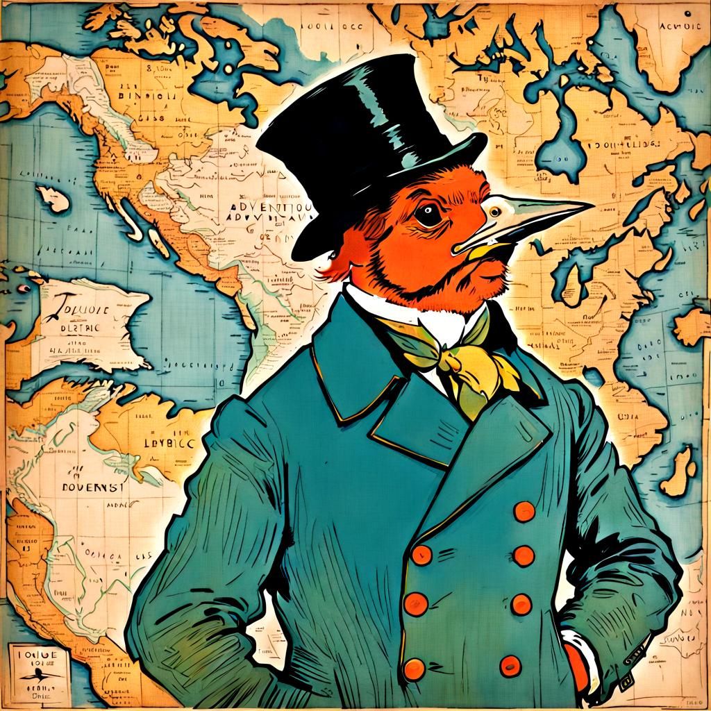 Map Bird in Toulouse Lautrec Style