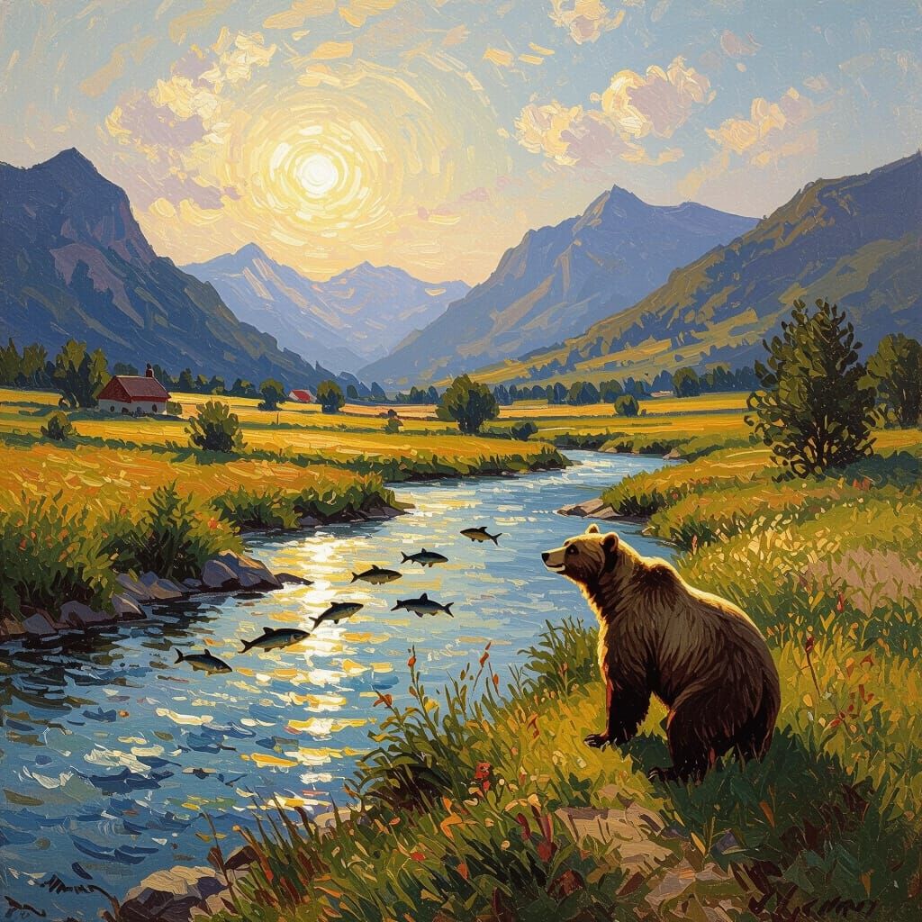 Landscape with Salmon and Grizzly Bear