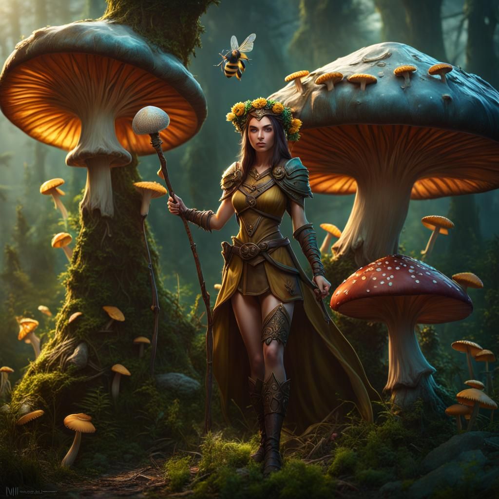 Mushroom Elf Druid with Bee Friends