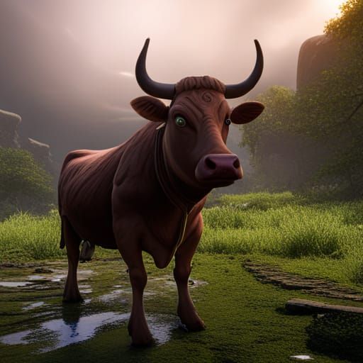 Fantastical Cow in Detailed Matte Painting