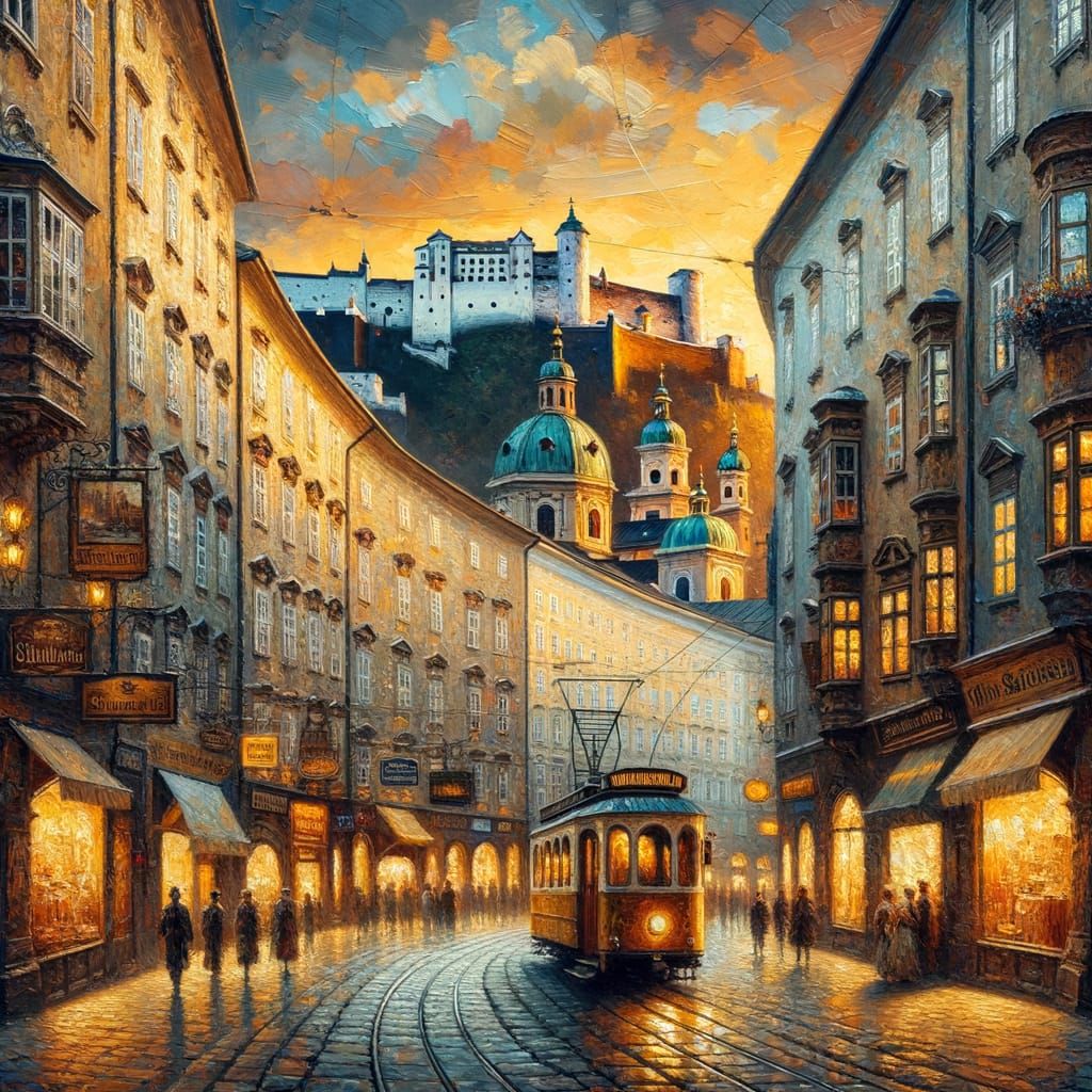 Impressionist Getreidegasse Street Scene in Salzburg