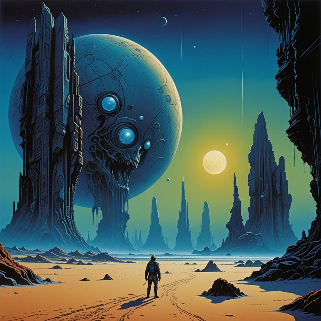 Desolate Sci-Fi Landscape with Alien Monoliths