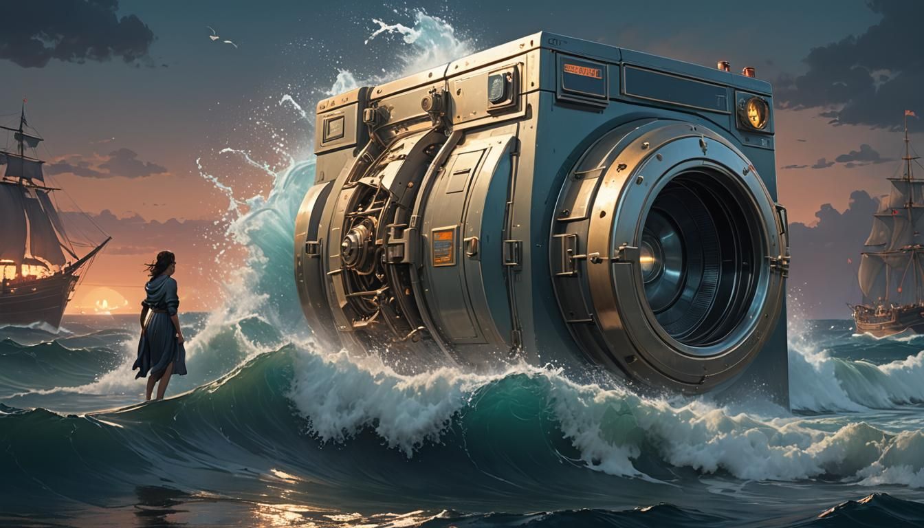Giant Washing Machine in Ocean at Night