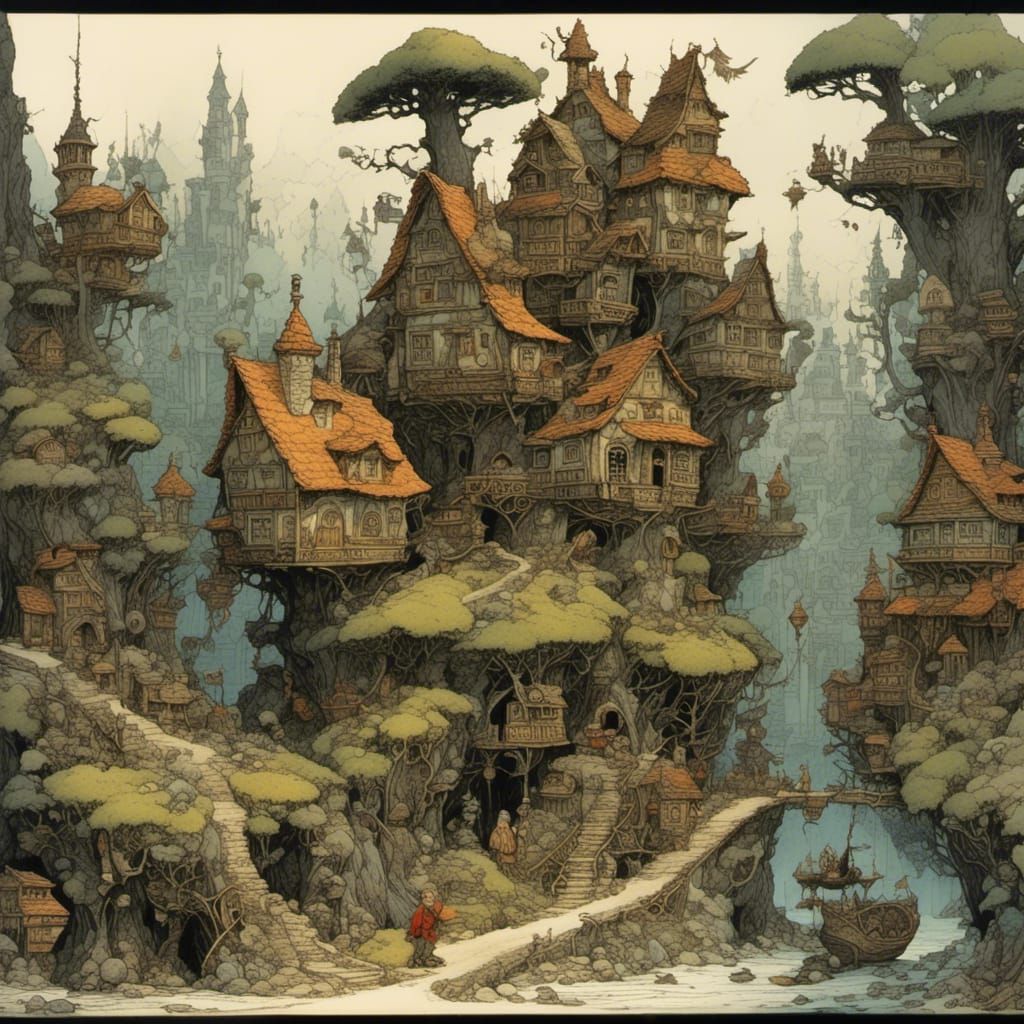 Cozy Dwarf Town Between Tree Roots